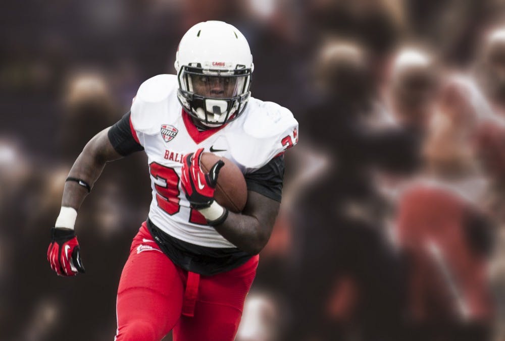 unior running back Jahwan Edwards breaks away from the University of Akron defense during the game Oct. 26 at InfoCision Stadium. Edwards is sixth on Ball State’s all-time rushing list. DN PHOTO ILLUSTRATION JONATHAN MIKSANEK 