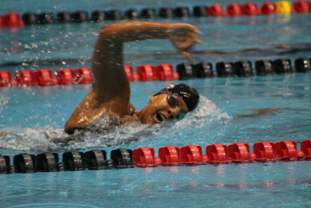<p>Sophomore Cassidy Blackwin swims the women's 1,000-yard freestyle at the IUPUI Natatorium in a tri-meet on Jan. 5. Blackwin finished in eighth place with a time of 10:59.37. <strong>Patrick Murphy, DN</strong></p>