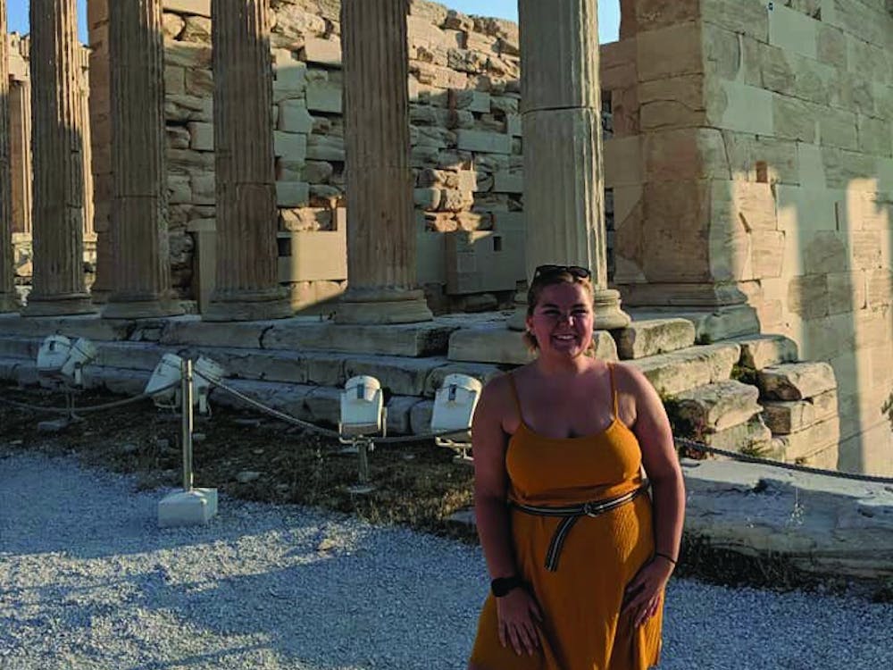 Haley Elgin, junior marketing major, climbed nearly 500 feet to reach the top of the Acropolis of Athens during her study abroad trip throughout Greece. The Acropolis of Athens is an ancient citadel where several ancient monuments, such as the Parthenon, are located. Haley Elgin, Photo Provided&nbsp;