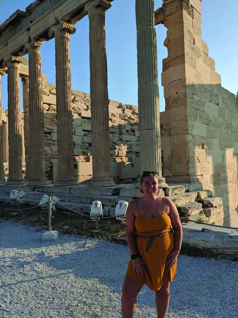 Haley Elgin, junior marketing major, climbed nearly 500 feet to reach the top of the Acropolis of Athens during her study abroad trip throughout Greece. The Acropolis of Athens is an ancient citadel where several ancient monuments, such as the Parthenon, are located. Haley Elgin, Photo Provided&nbsp;