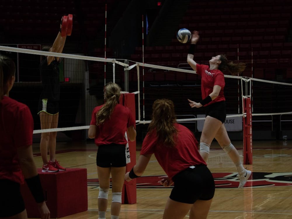 Ball State University Woman's Volleyball team practices Wednesday, Sept. 5, 2018 at Worthen Arena. The team will play in the Active Ankle Challenge this weekend. Rebecca Slezak,DN