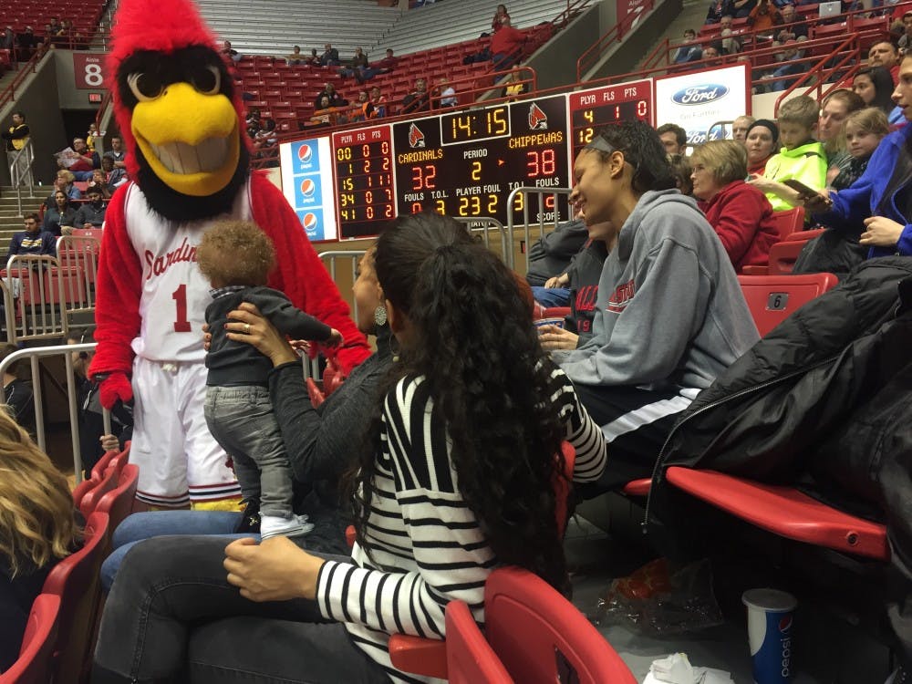 Nathalie Fontaine, a senior forward, hails from Stockholm, Sweden, and is one of 19 international athletes at Ball State. Her mother, sister and nephew made the trip to Muncie to see her play in her final game Thursday at Worthen Arena. DN PHOTO KELLY HOPKINS