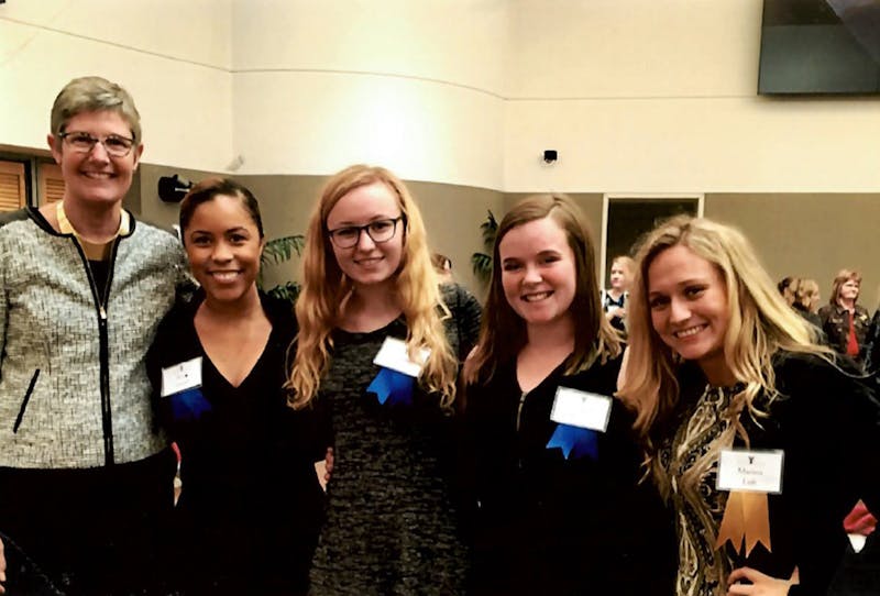 (From left to right) Susan McDowell, Bria Sneed, Reagan Airey, Melissa Evans, and Marissa Luft pose for a portrait. Susan McDowell, Photo Provided