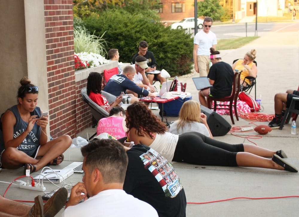 Ball State student organizations waited in line on Sept. 7 for the Chance to sign up for the Air Jam Competition during Homecoming week. DN PHOTO ZAKEITA GILMORE