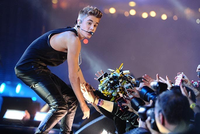 Justin Beiber performs during the halftime of the 100th Grey Cup CFL game played at Roger&apos;s Centre on Sunday, November 25, 2012, between the Toronto Argonauts and Calgary Stampeders in Toronto, Ontario, Canada. In a switch from most of the pop star&apos;s concerts, the crowd loudly booed Bieber. (Colin McConnell/The Toronto Star/Zuma Press/MCT)