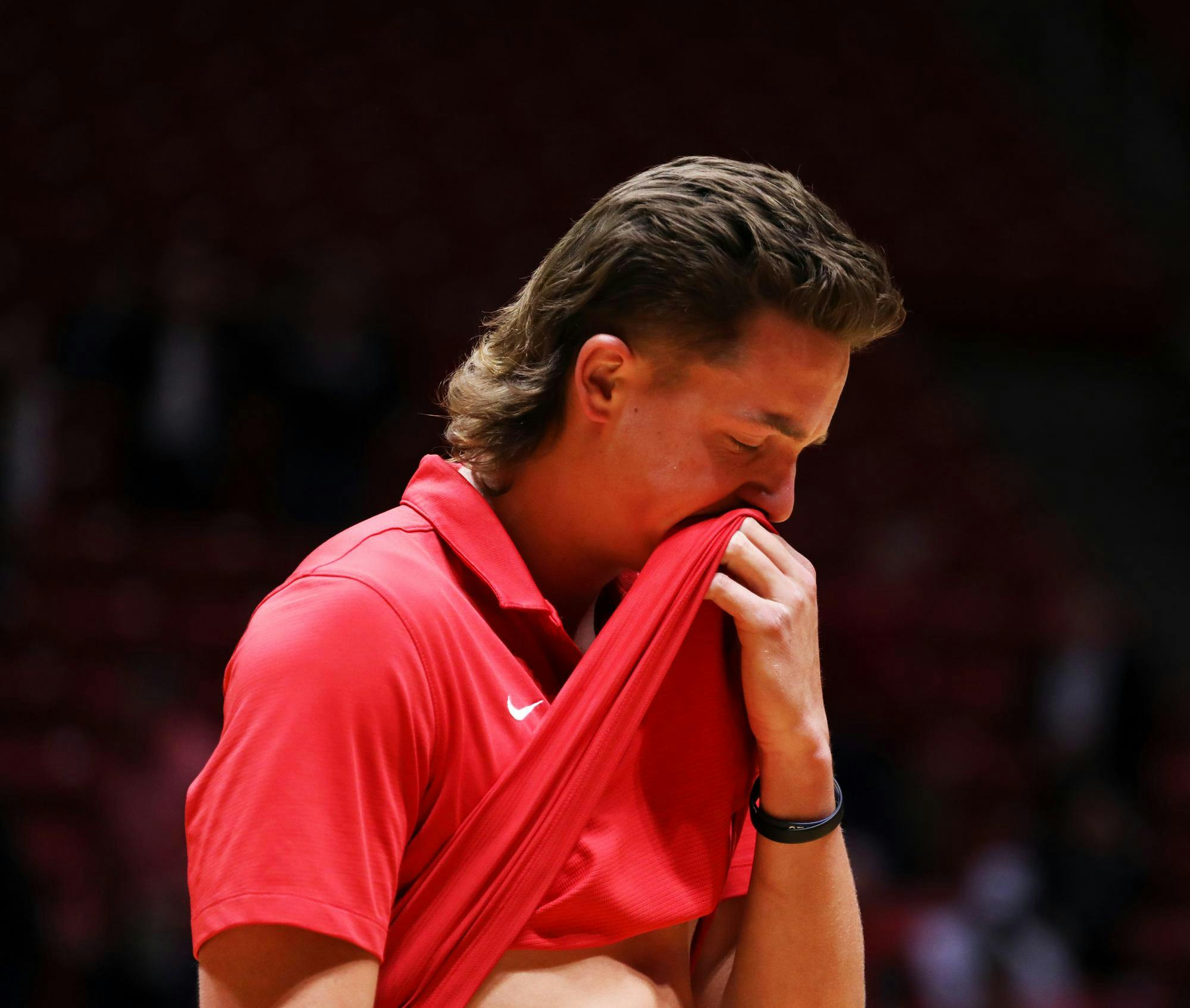 Junior middle blocker Vanis Buckholz cries after the loss to Lindenwood April 18 at Worthen Arena. The Cardinals lost 3-2 in the semi-finals of the MIVA tournament. Mya Cataline, DN