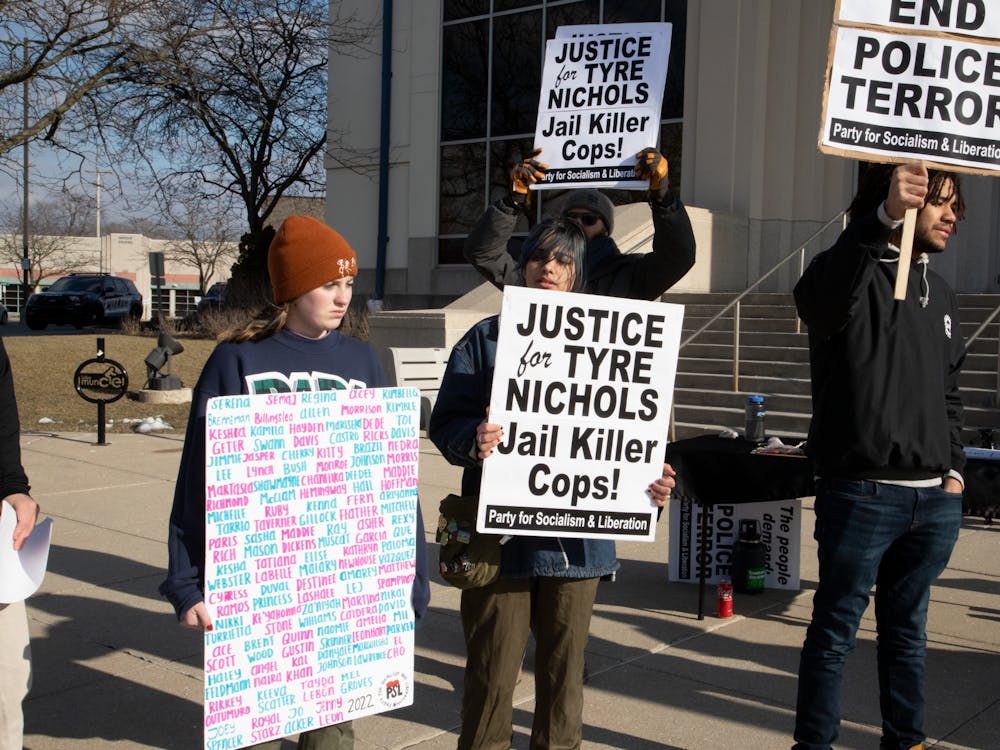 Protesters gather at Muncie City Hall for a protest against Police Brutality on Feb. 5. 2023. Olivia Ground, DN