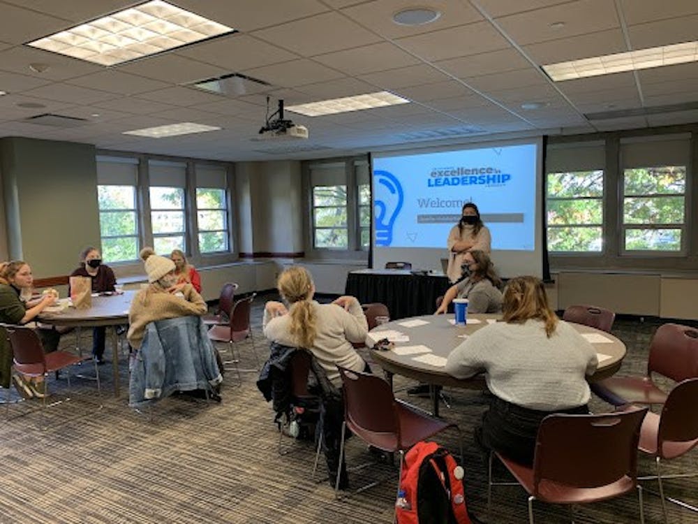 <p>Bridget Webster, assistant director of student life, leads a workshop for the Excellence in Leadership program at the L.A. Pittenger Student Center Nov. 3. Throughout the fall 2021 semester, Webster has organized series on individual, group and community leadership. <strong>Richard Kann, DN</strong></p>