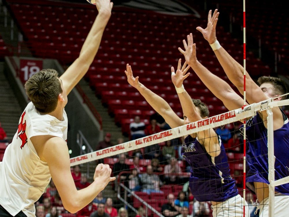 Ball State's mens volleyball team faced McKendree April 14 for the MIVA Tournament Quarterfinals in John E. Worthen Arena. 
