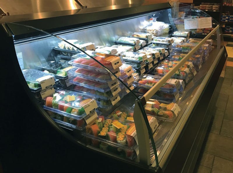 Sushi is stacked to the brim at the Sushi with Gusto stand Jan. 8, 2019, in Woodworth Commons. Ball State Dining expanded its sushi options over winter break and also added ramen, poke bowls and donburi. Hannah Gunnell, DN