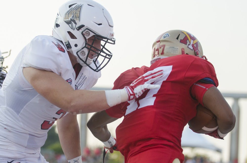Linebacker Sean Wiggins is leading the Ball State football team with 23 tackles so far this season. Wiggins had two picks in the second half in the game against Eastern Michigan on Sept. 19. DN FILE PHOTO BREANNA DAUGHERTY