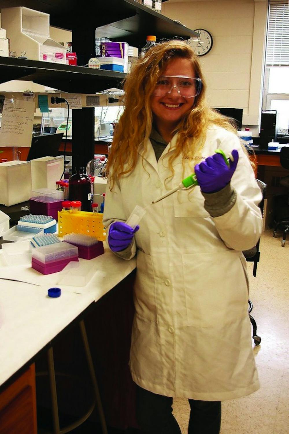 <p>Senior Alex Quillin researches the mitoNEET protein in one of Ball State’s labs in spring 2018. &nbsp;The mitoNEET protein regulates energy metabolism. Barb Stedman, Photo Provided.&nbsp;</p>