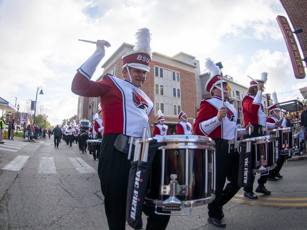Student organizations, marching bands and local businesses participated in a parade Saturday morning to celebrate 95 years of homecoming at Ball State.&nbsp;