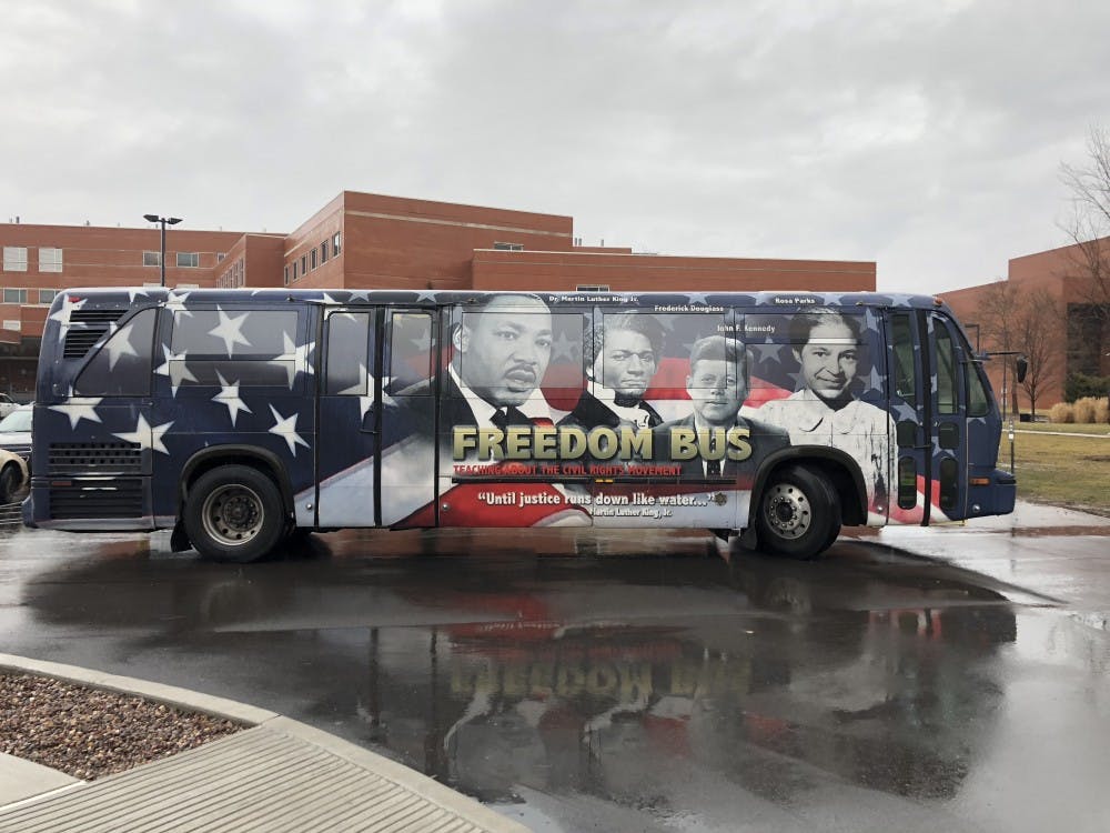 <p>The Freedom Bus came to Ball State's campus Feb. 15, to allow students to see the exhibits inside. The bus is full of local civil rights history. <strong>Andrew Smith, DN</strong></p>