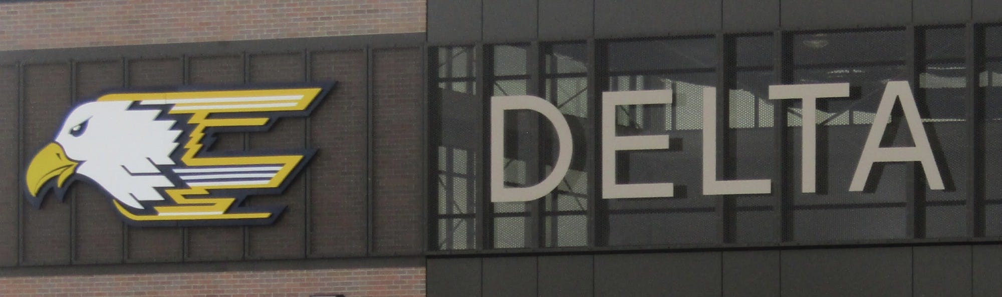 Delta High School logo on the side of the Eagles' athletic facility in Muncie, Indiana on June 1, 2022. The athletic facility opened in the 2021-22 academic year. (Kyle Smedley/DN)