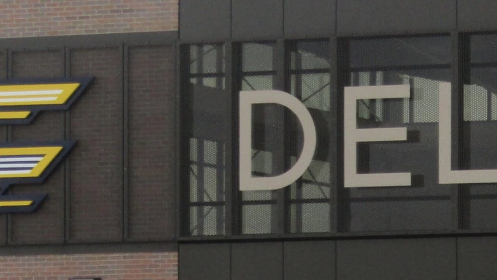 Delta High School logo on the side of the Eagles' athletic facility in Muncie, Indiana on June 1, 2022. The athletic facility opened in the 2021-22 academic year. (Kyle Smedley/DN)