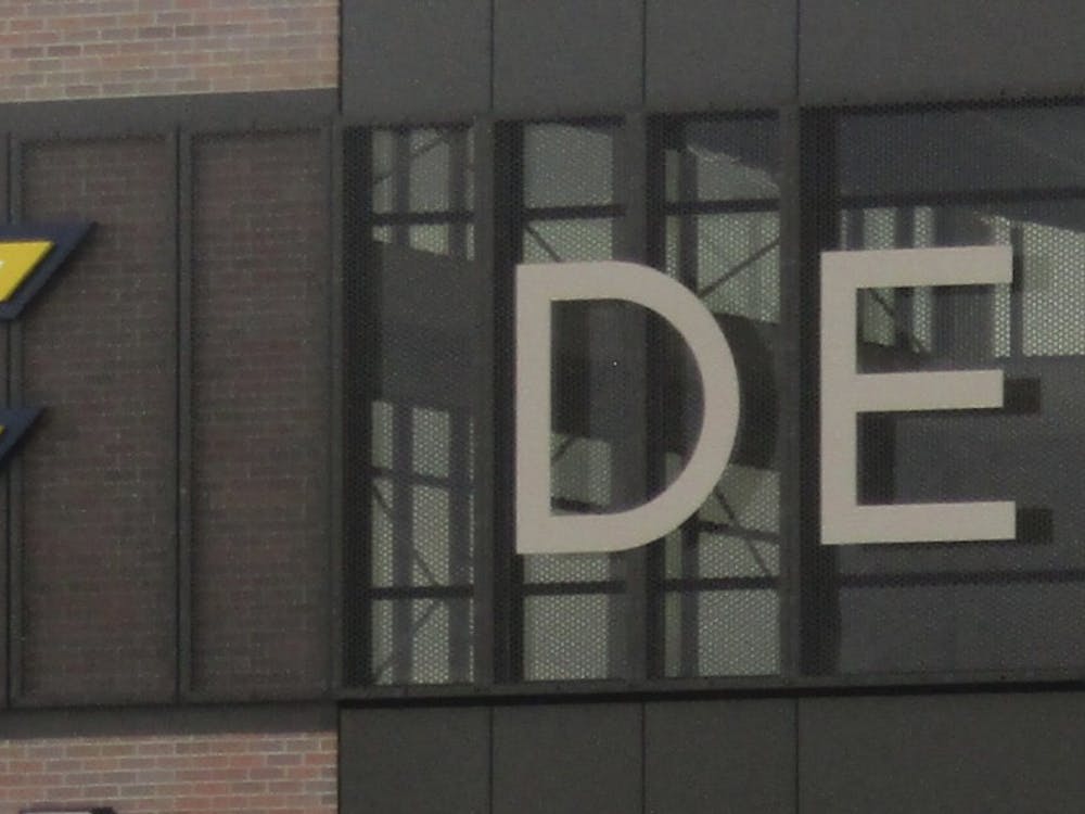 Delta High School logo on the side of the Eagles' athletic facility in Muncie, Indiana on June 1, 2022. The athletic facility opened in the 2021-22 academic year. (Kyle Smedley/DN)
