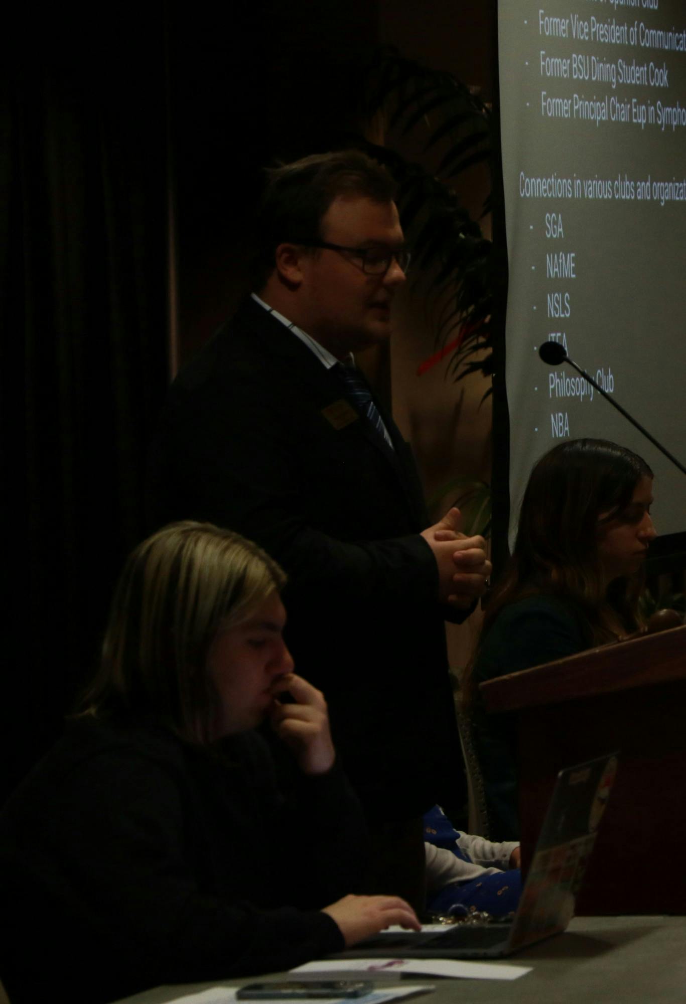 Jimmy Mitchell listing his qualifications for the Ball State SGA senate March 30, 2022. Mitchell was voted in as Chief Administrator for Fall 2022 semester. Richard Kann, DN