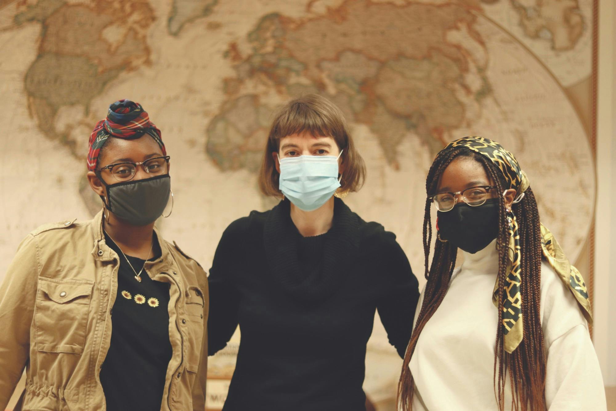 Junior nursing major LeAndrea Rainey, Associate Professor of English Emily Rutter and junior communication studies and political science major Jordyn Blythe pose for a photo Feb. 22, 2021, in the West Quad building. Rylan Capper, DN
