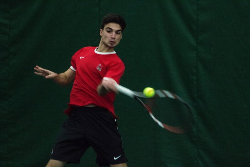 Sophomore Marko Guzina won in straight sets during the match against Eastern Illinois' on Jan. 22 at Muncie's Northwest YMCA. The Cardinals are playing in the Louisville Invitational Oct. 13- Oct. 15. Grace Ramey, DN File
