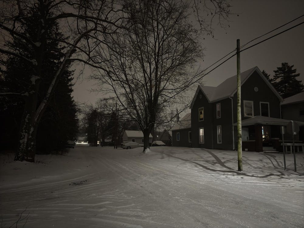 <p>Snow covers Light Street in Muncie, Ind., during the Jan. 10 Winter Weather Advisory issued by the National Weather Service. Muncie was also under a travel advisory. Trinity Rea, DN</p>