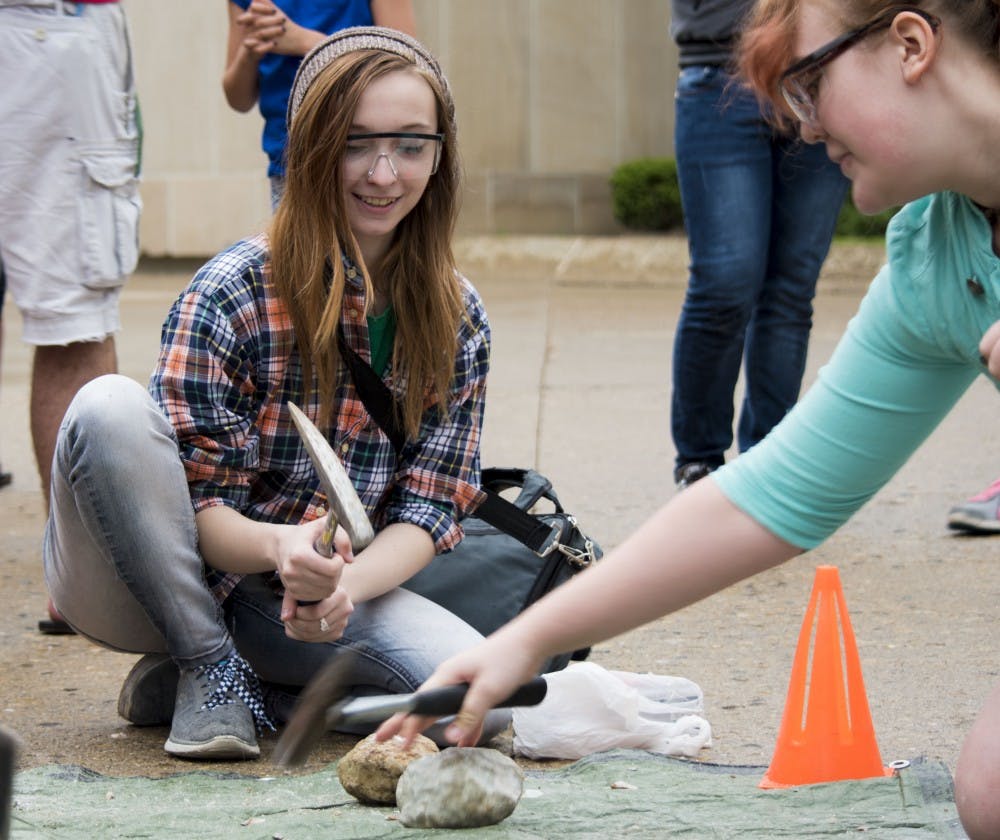 Between Bracken and Pruis Hall, the Geology Club had their first fundraiser on April 26, for future trips next year. The group was also hoping this will benefit the students awareness about the organization and to relieve some stress before finals weeks. DN PHOTO STEPHANIE AMADOR