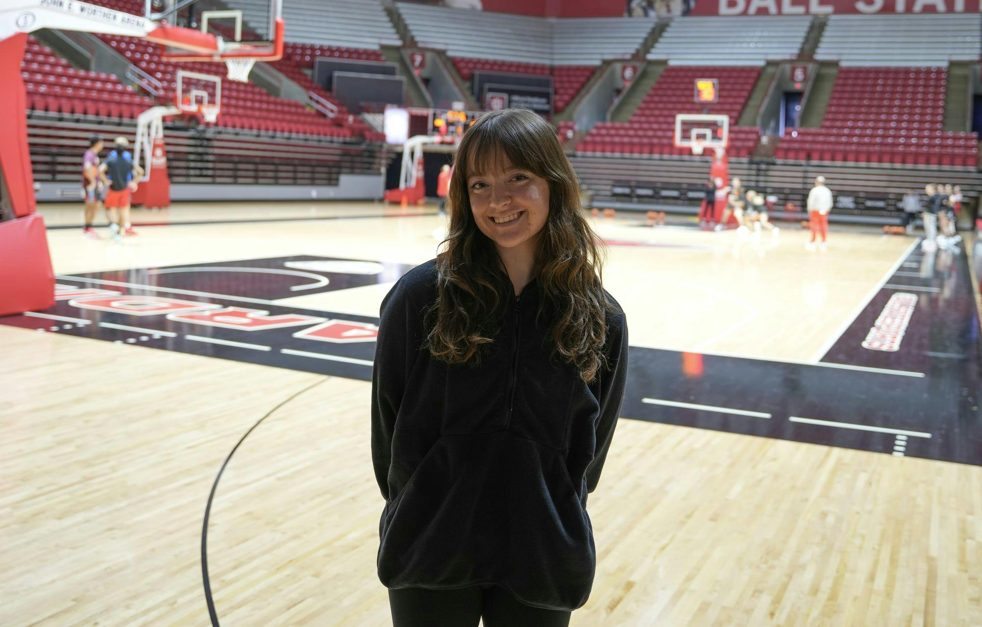Content creator Caroline Scheu poses for a photo Jan. 12 in Worthen Arena. Kyle Ingermann, DN 