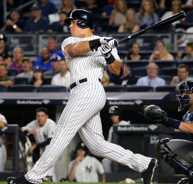 Aaron Judge swinging through an at-bat during a game for the New York Yankees. Judge hit his 62nd home run Oct. 4 to top Roger Maris' single-season total. Arturo Pardavila, photo courtesy 