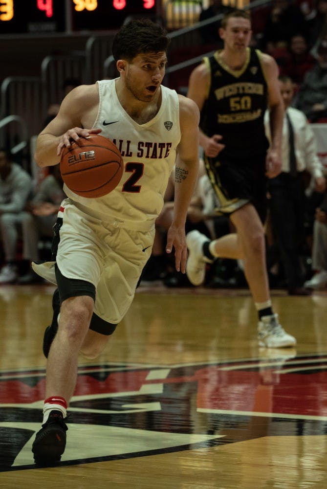 Redshirt Senior guard Tayler Persons dribbles the ball up the court Feb. 9, 2019, at John E. Worthen Arena. Ball State defeated Western Michigan 79-59. Rebecca Slezak,DN