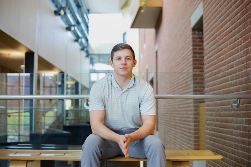 Senior Marshall Hargrave poses for a photo April 19 in the David Letterman Building. Andrew Berger, DN  
