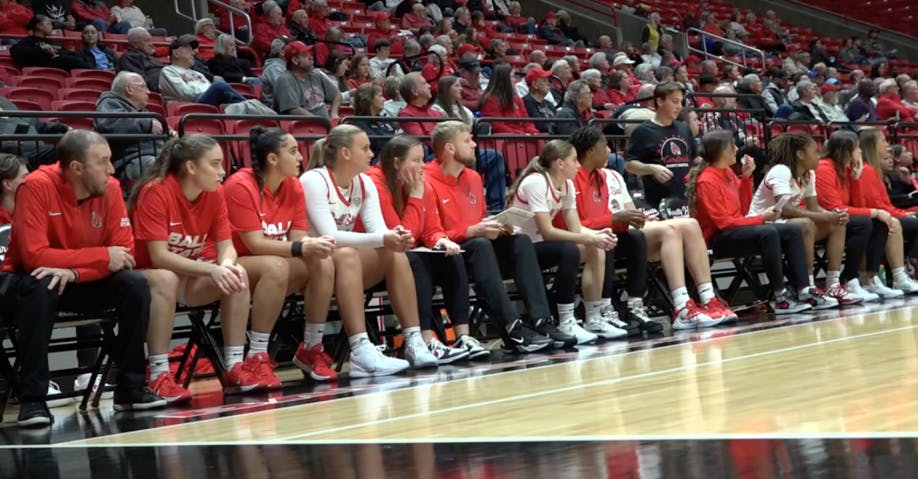 Ball State women's basketball sideline.