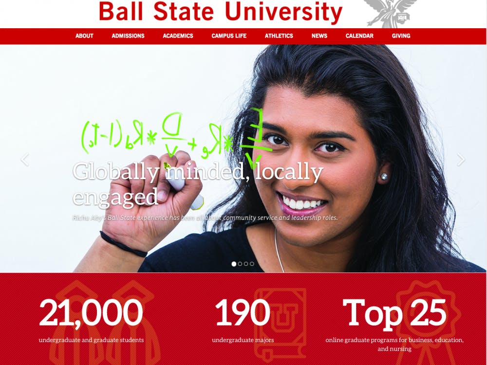 Ball State's home and admissions page were updated over the summer as a pilot test for the redesign, which is set to be completed by 2018. The website is most visual-heavy with colors mentioned from the brand refresh sessions. PHOTO COURTESY OF CMS.BSU.EDU