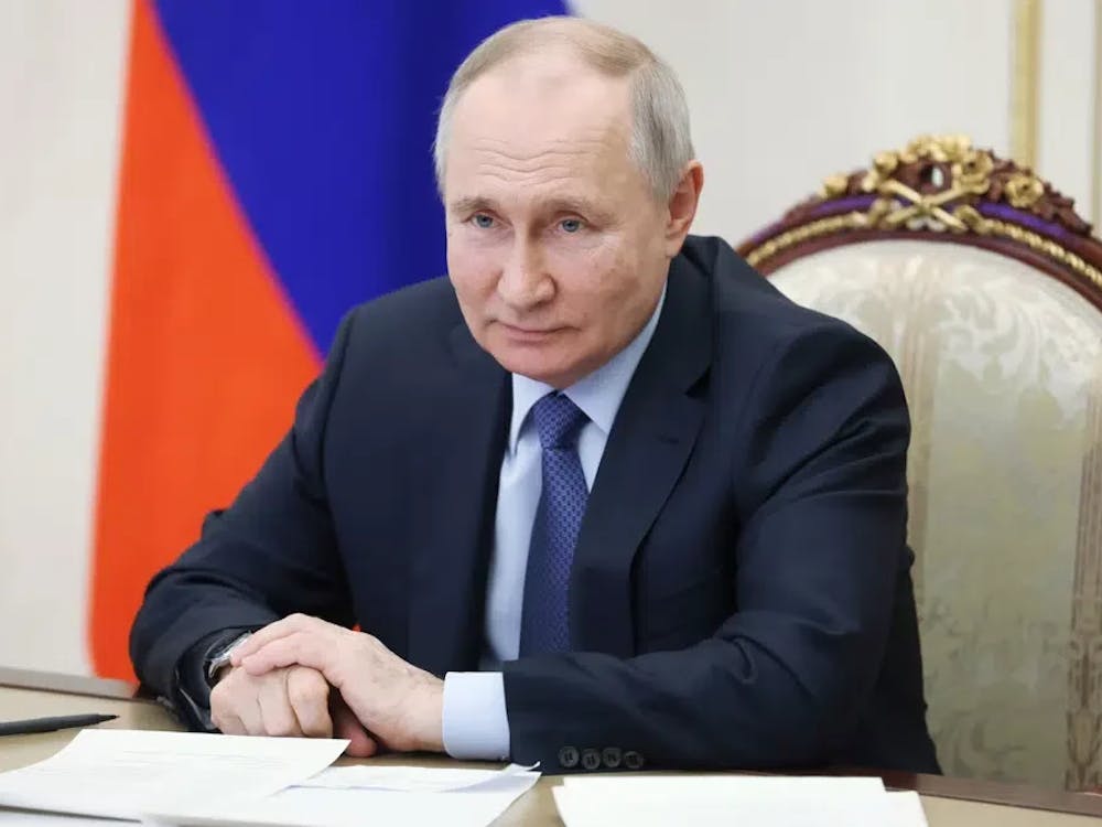 Russian President Vladimir Putin chairs a meeting on the social and economic development of Crimea and Sevastopol via a videoconference at the Moscow's Kremlin in Moscow, Russia, Friday, March 17, 2023. (Sputnik, Kremlin Pool Photo via AP)