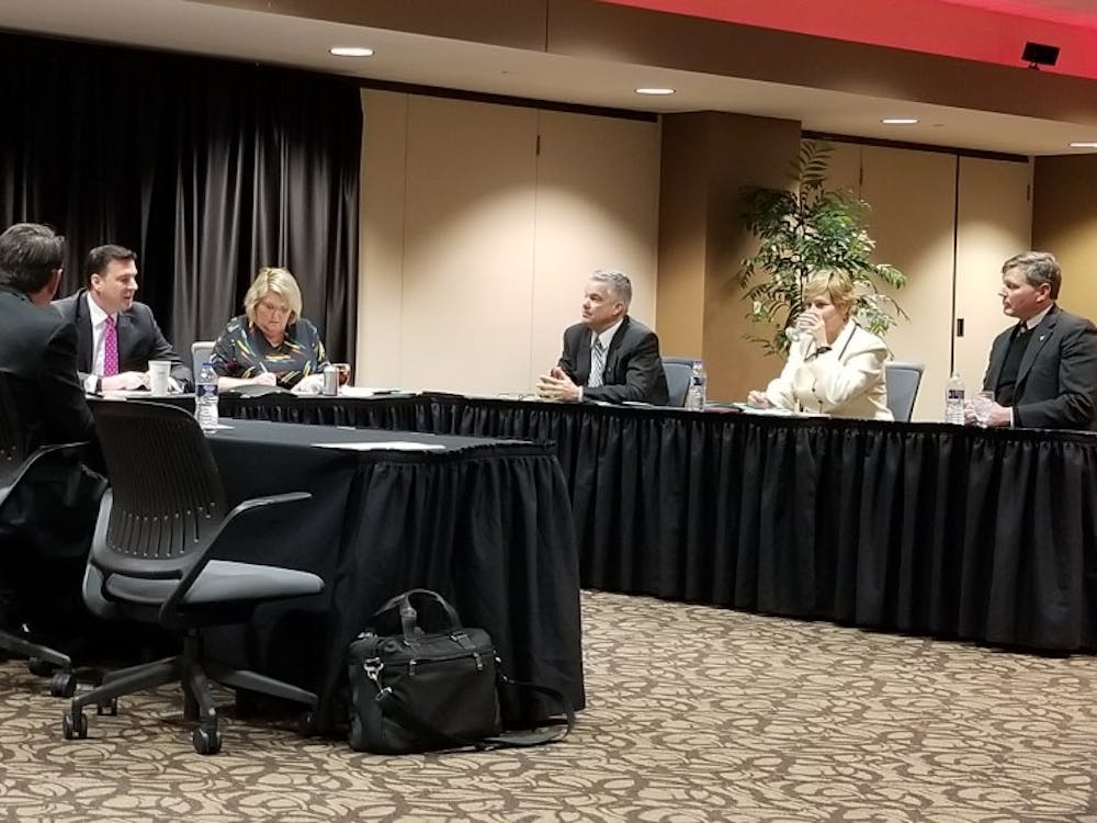 The Ball State Board of Trustees met Friday, Jan. 26, for a biannual meeting to vote on different positions of the board. The board unanimously voted to keep the current chair, Rick Hall, for a third term. Brynn Mechem, DN Photo