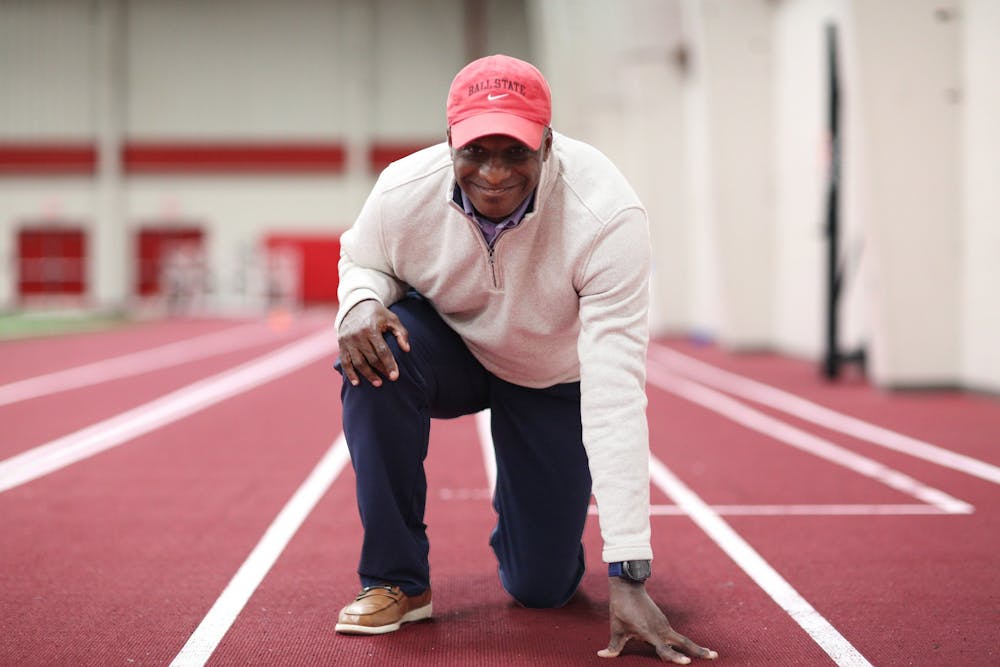 <p>Track and field head coach Adrian Wheatley poses for a photo on Feb. 14 at the BSU Field Sports Building. Amber Pietz, DN</p>