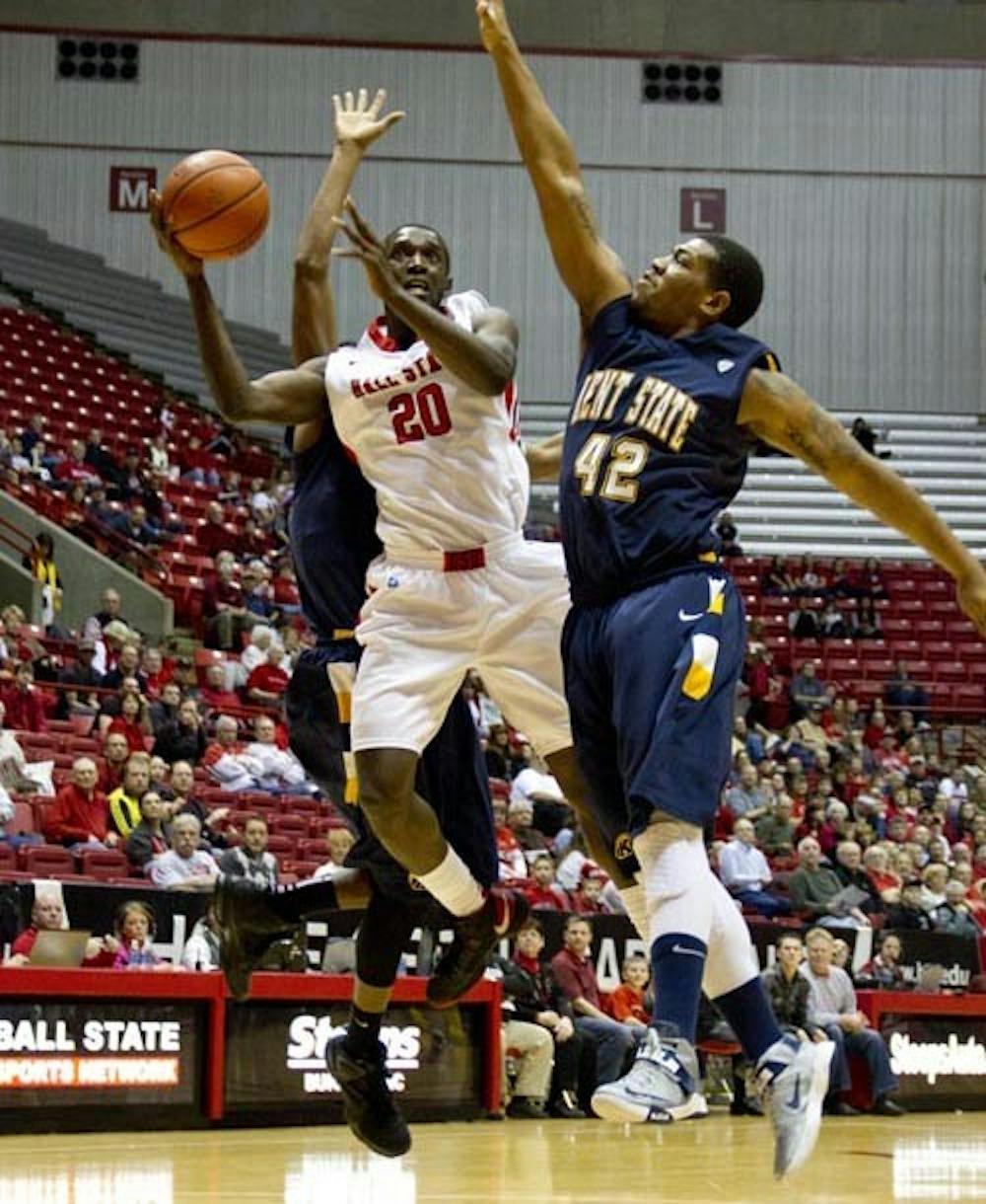 Junior forward Chris Bond makes a lay up Jan. 12 against Kent State in Worthen Arena. The Cardinals will play Wednesday at Akron. DN PHOTO EMMA FLYNN