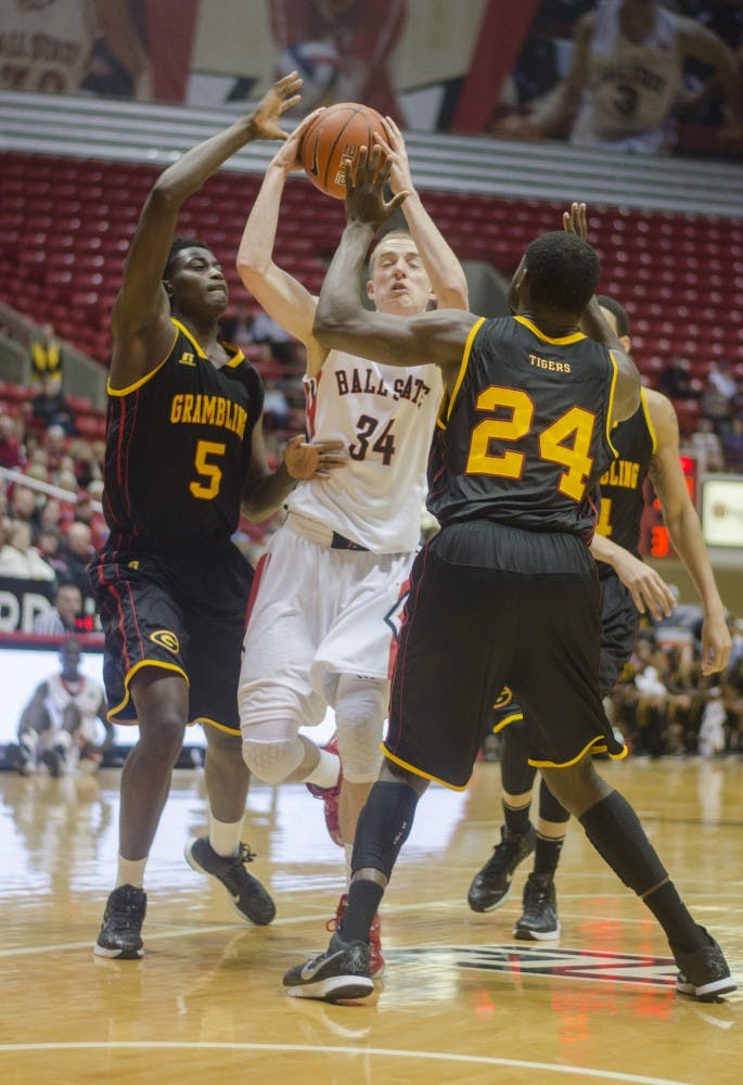 Freshman forward Sean Sellers attempts to take a shot during the game against Grambling on Nov. 24 at Worthen Arena. DN PHOTO BREANNA DAUGHERTY