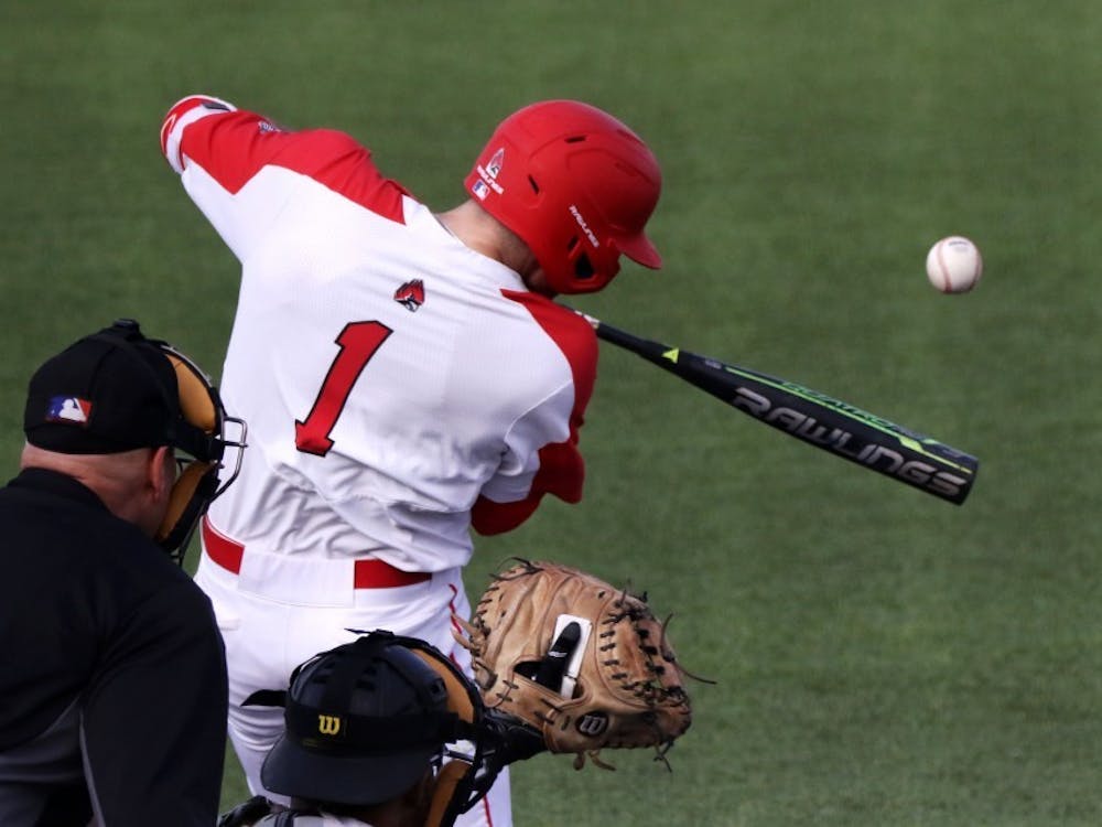 Ball State junior center fielder Aaron Simpson bats in the fifth inning of the Cardinals' game against Purdue March 19, 2019, at Ball Diamond at First Merchants Ballpark Complex in Muncie. The Cardinals' 6-0 win over Purdue gave them an 11-9 record. Paige Grider, DN&nbsp;