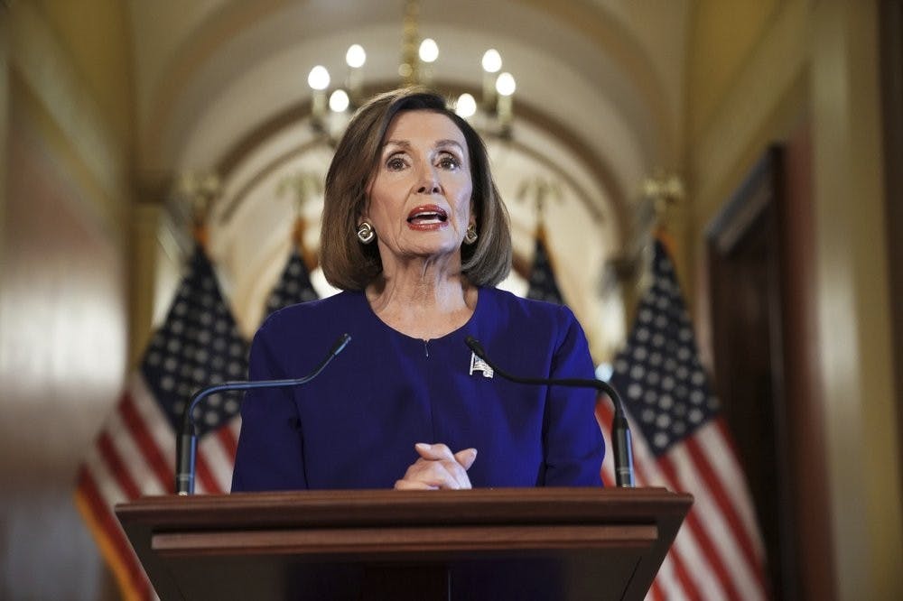House Speaker Nancy Pelosi of Calif., reads a statement announcing a formal impeachment inquiry into President Donald Trump, on Capitol Hill in Washington, Tuesday, Sept. 24, 2019. (AP Photo/Andrew Harnik)