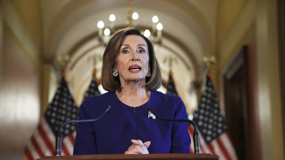 House Speaker Nancy Pelosi of Calif., reads a statement announcing a formal impeachment inquiry into President Donald Trump, on Capitol Hill in Washington, Tuesday, Sept. 24, 2019. (AP Photo/Andrew Harnik)