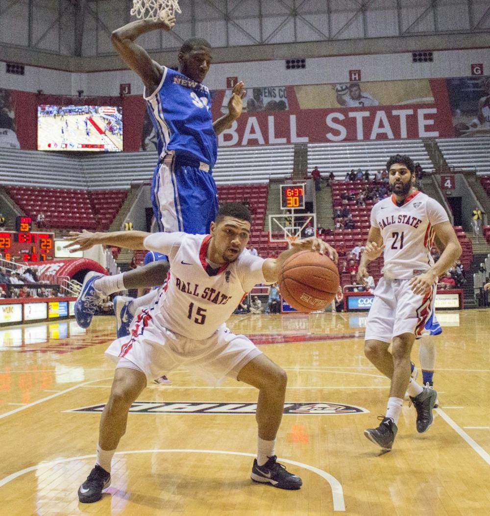 Sophomore forward Franko House reaches for the ball during the game against Buffalo on Feb. 4 at Worthen Arena. DN PHOTO MAKAYLA JOHNSON