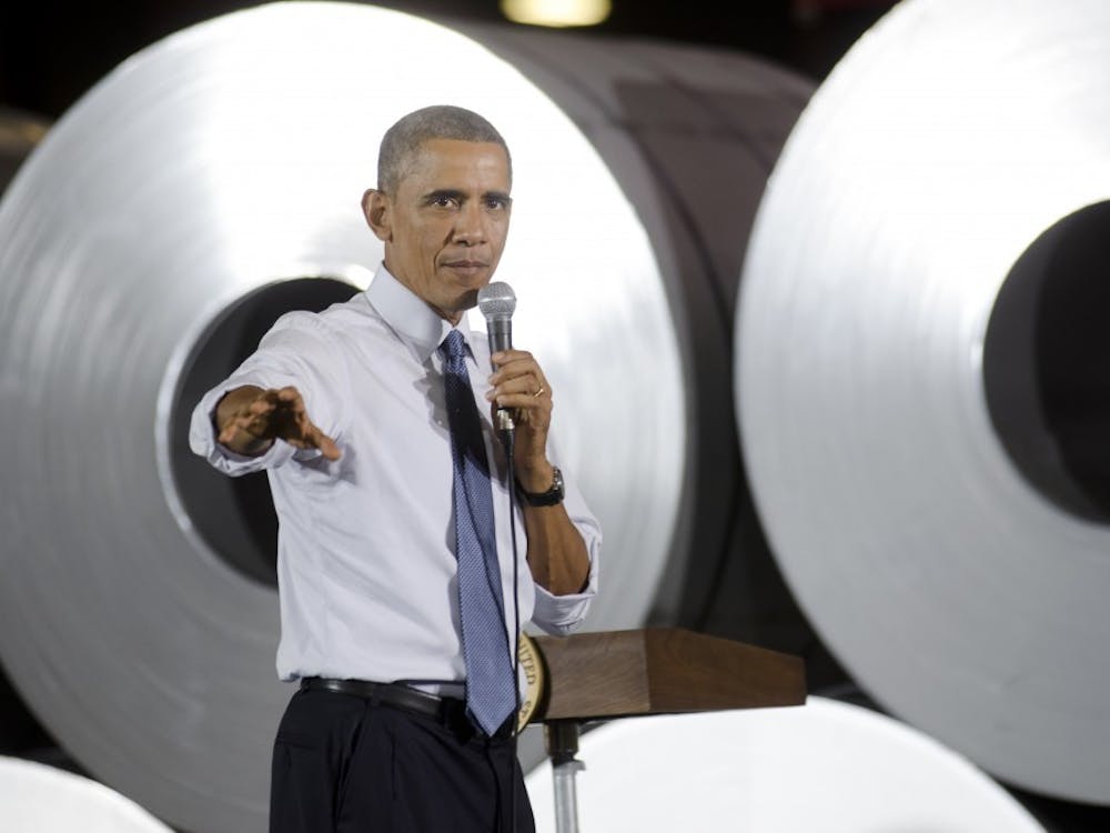 President Barack Obama answered questions for Millennium Steel workers and community members Oct. 3 in Princeton, Ind. Obama spoke about raising the minimum wage and having equal pay for women and men, among other topics. DN PHOTO BREANNA DAUGHERTY