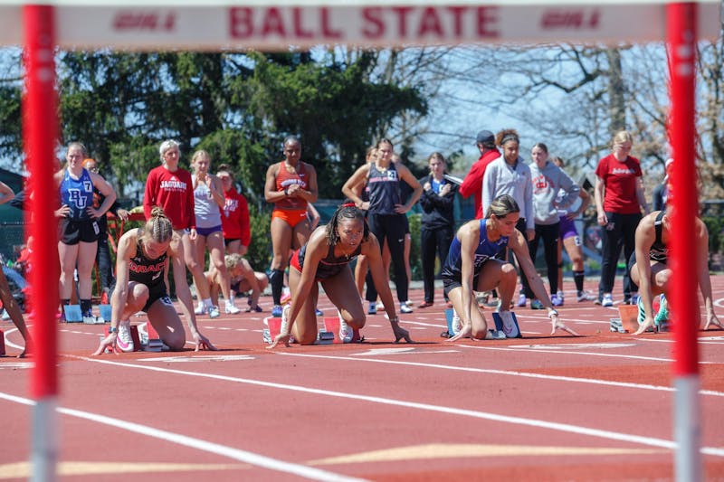 Freshman Lauren Graham lines up for the 100 meter hurdles during the We Fly Challenge March 12 at Briner Sports Complex. Graham ran a personal record time of 14.37. Kate Tilbury, DN