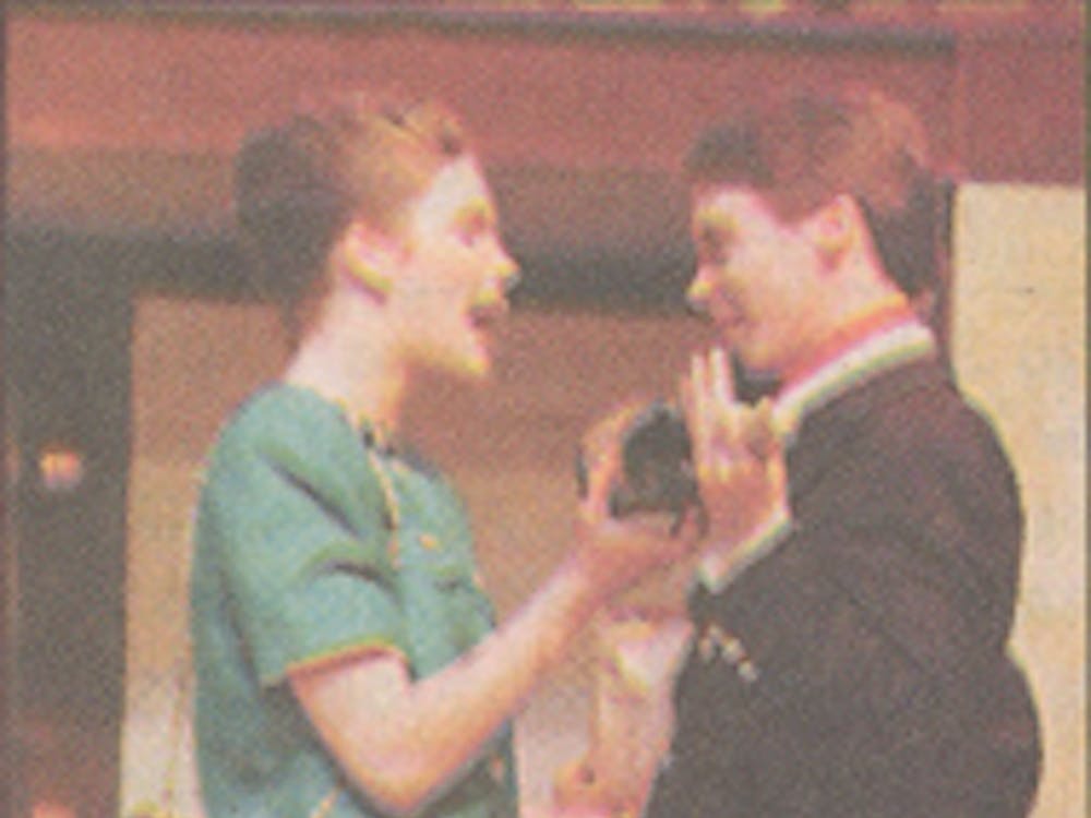 Scott Halberstadt played Fredrick Fellows in Ball State’s 1999 production of “Noises Off." This photo was published in the April 7, 1999, issue of The Daily News. Ball State Digital Media Repository