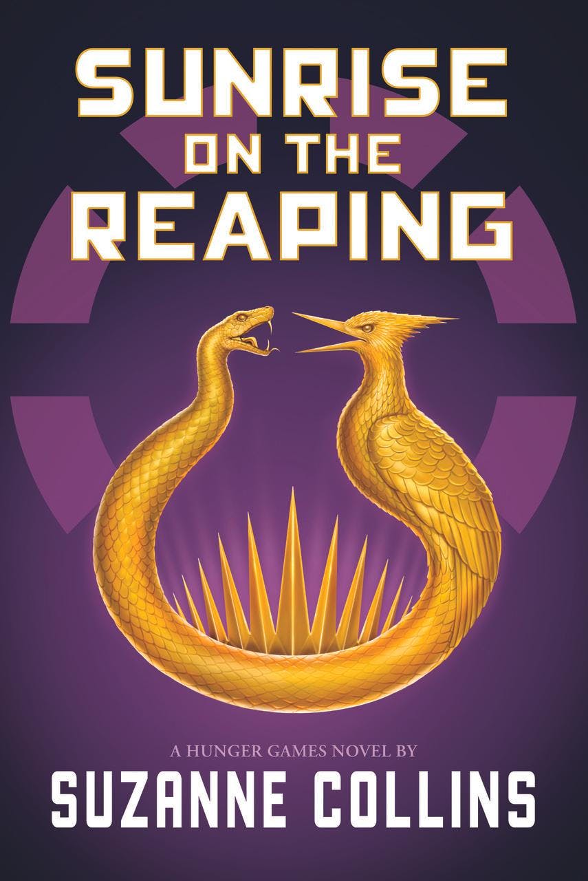 Sunrise on the Reaping book cover provided by Suzanne Collins' official website.