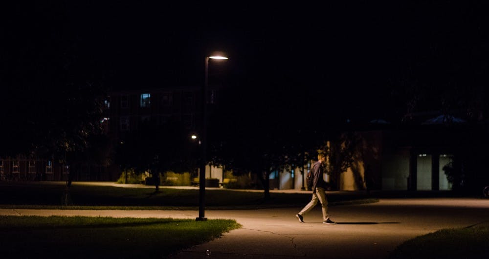 <p>Students have started saying they feel unsafe when they walk around campus at night because of the lack of street lamps. One student said the North Quad and Cooper Science are two of the poorest lit areas.&nbsp;<em>DN PHOTO KELLEN HAZELIP</em></p>