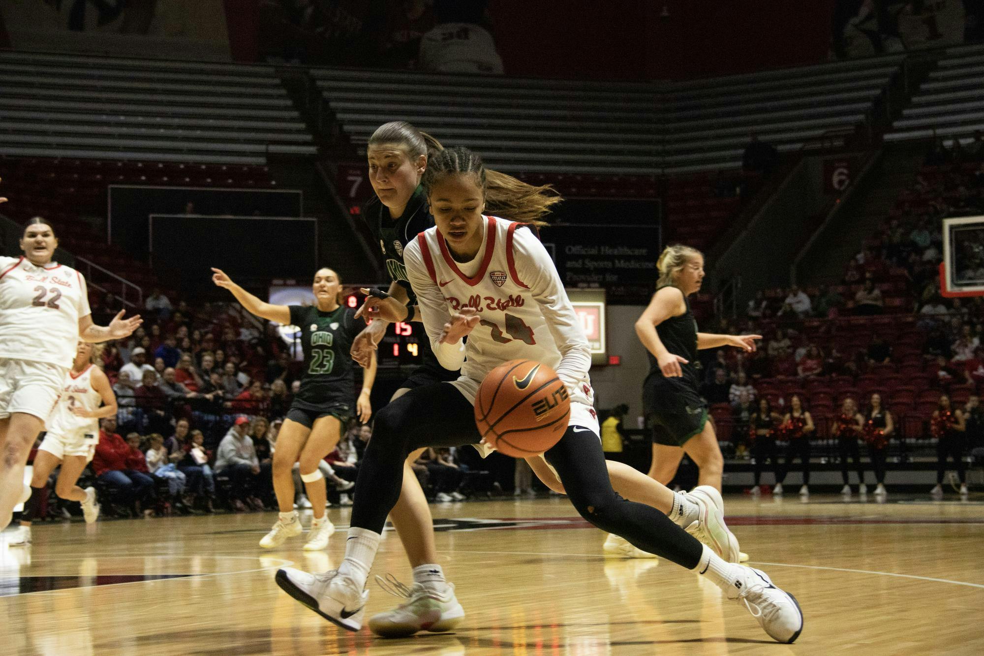 Ball State freshman guard Aniss Tagayi drives into the paint Feb. 28 at Worthen Arena. Kaibre Taylor, DN