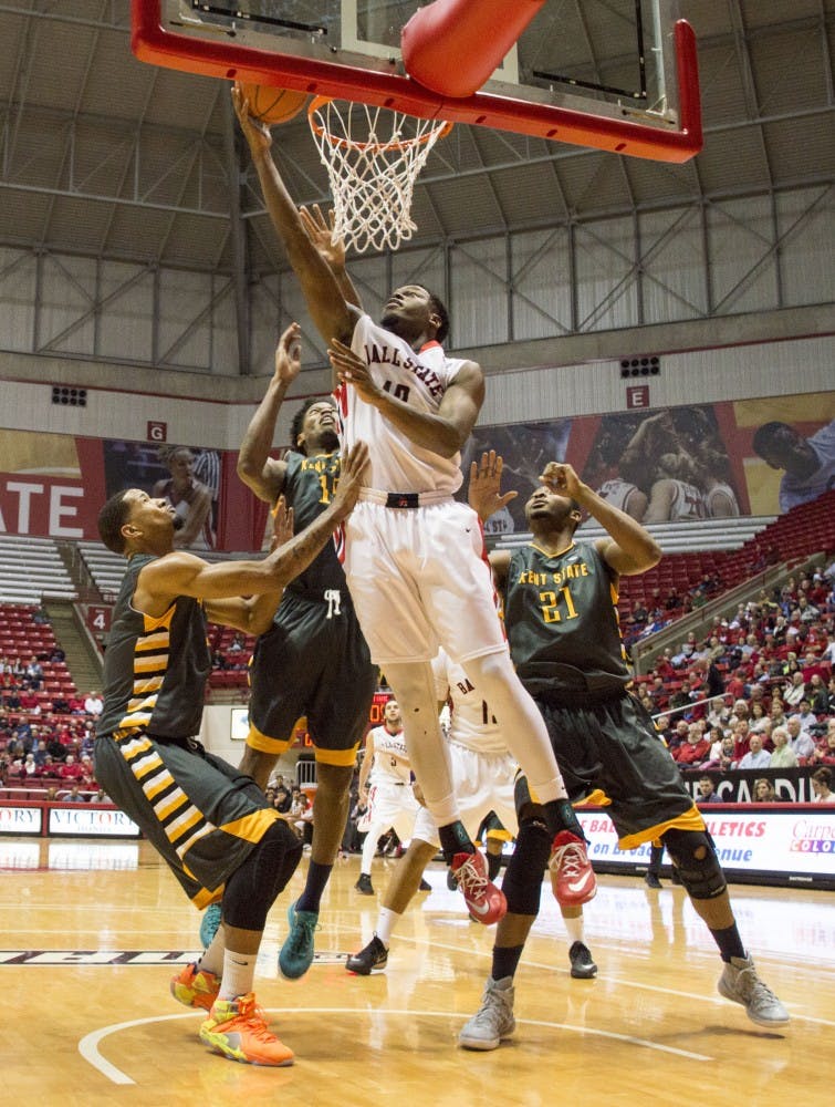 Junior forward Bo Calhoun shoots the ball during the game against Kent State on Jan. 24 at Worthen Arena. DN PHOTO ALAINA JAYE HALSEY