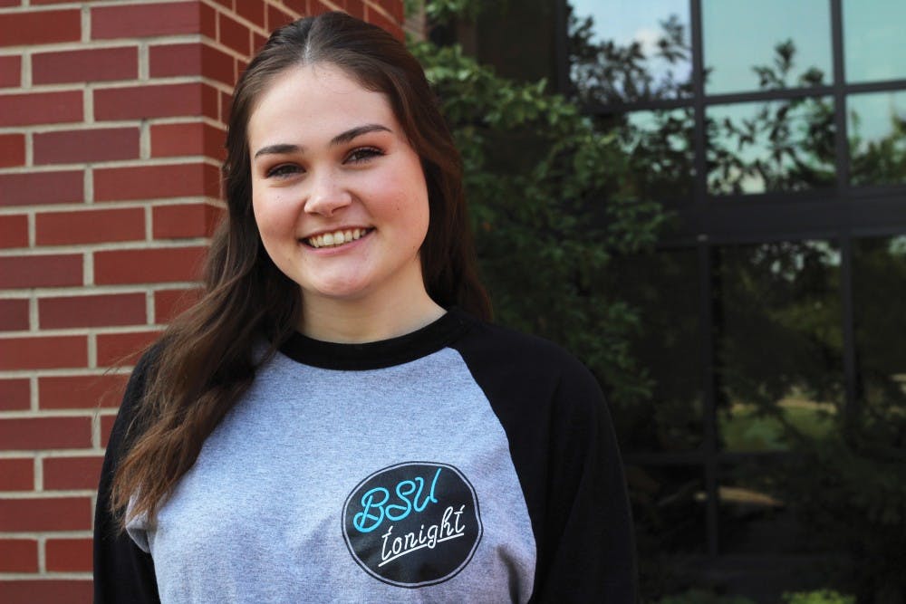 Megan Barry, public relations major, poses for a photograph Sept. 19, 2018, outside of the David Letterman Building. Barry will be the first female to host the BSU Tonight show in the group's history. Maggie Getzin,DN