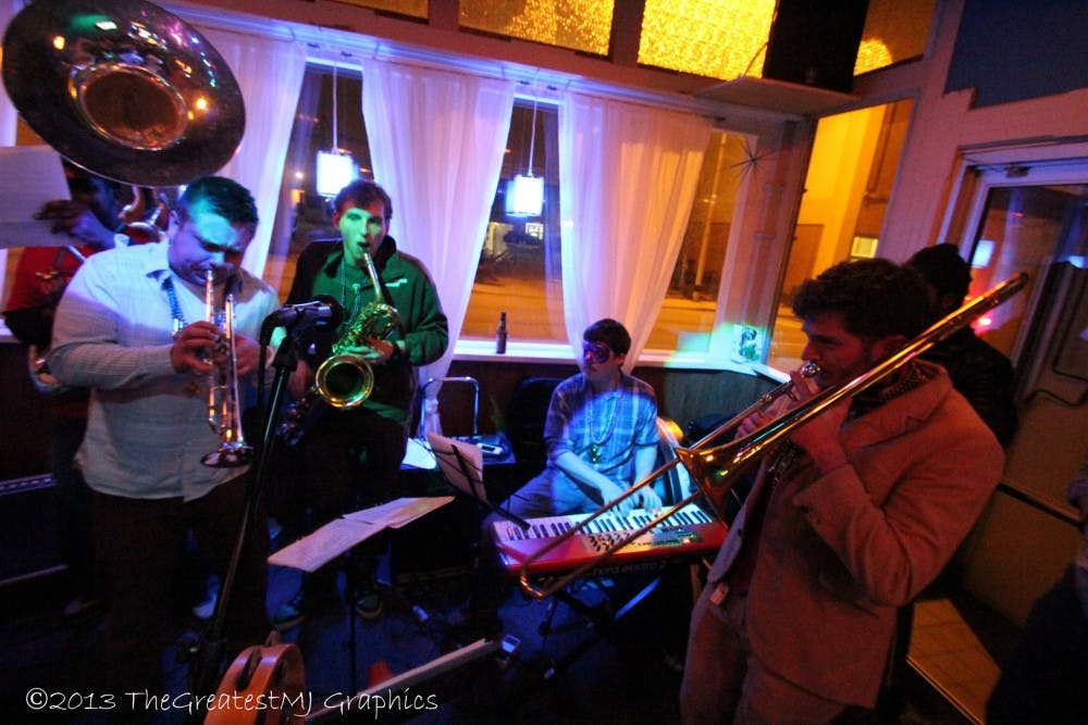 The Blue Sky Carnival Band plays New Orleans style jazz music at the Folly Moon in downtown Muncie. The band plays Wednesday nights at Be Here Now. PHOTO PROVIDED BY TIM BRECKON
